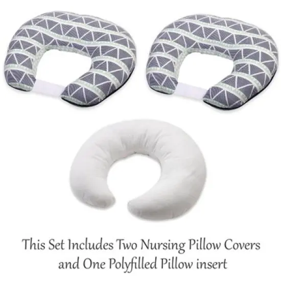 Bacati - 3 pc Emma Aztec Mint/Navy Large Triangles Muslin Hugster Feeding & Infant Support Nursing Pillow with 2 removable zippered covers image {3}