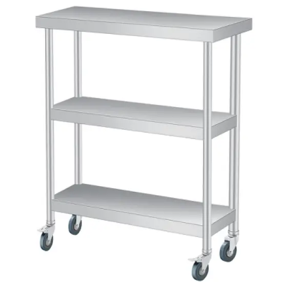 Stainless Steel Work Table with Lockable Casters,  3-Tier Commercial Kitchen Prep Table, Metal Utility Table image {8}