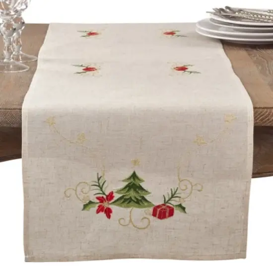 Saro Lifestyle Table Runner With Embroidered Christmas Design image {1}