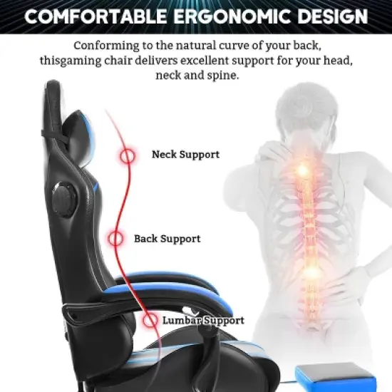 Hoffree Upholstered Massage Gaming Chair Smart Value Ergonomic Office PC Chair with Bluetooth Speaker & RGB Light image {6}