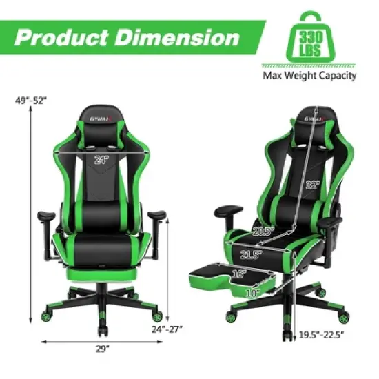 Costway High Back Gaming Chair Adjustable Office Computer Task Chair w/Footrest Green image {2}