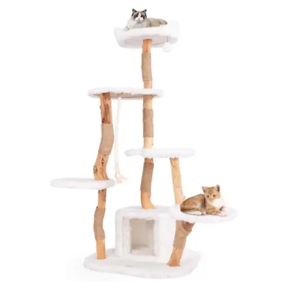 Costway 66" Tall Solid Wood Cat Tree with Perch Condo Jute Scratching Posts Sisal Rope image {9}