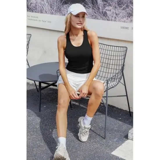 Attraco Women's Workout Tank Tops with Built in Bra Ribbed Seamless Yoga Tanks Tight Fit Sport Tops image {14}