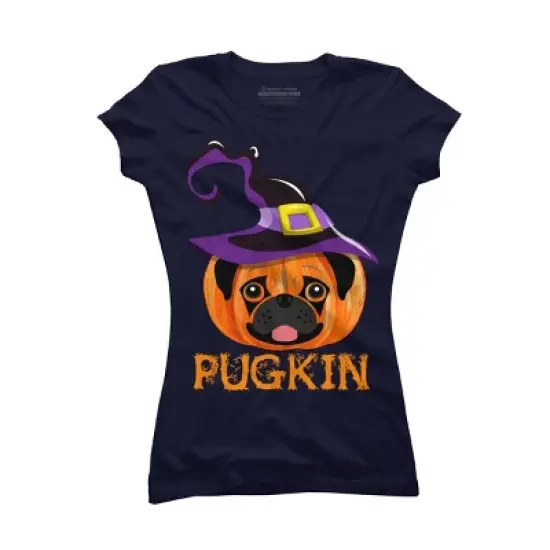 Junior's Design By Humans Pugkin Pumpin Halloween By trantanphat95 T-Shirt image {5}