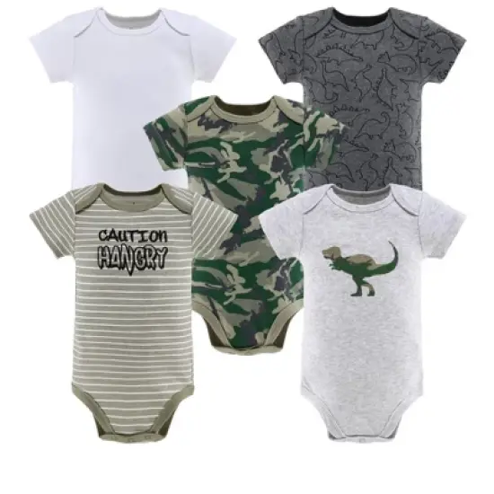 The Peanutshell Baby Boy Short Sleeve Bodysuits, 5-Pack, Camo Dinosaur, Newborn to 24 Months image {6}