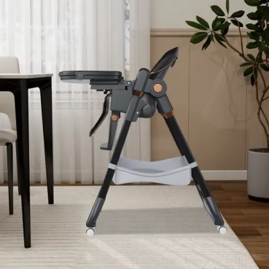 Aortzio Baby High Chair With Wheels,Black image {2}