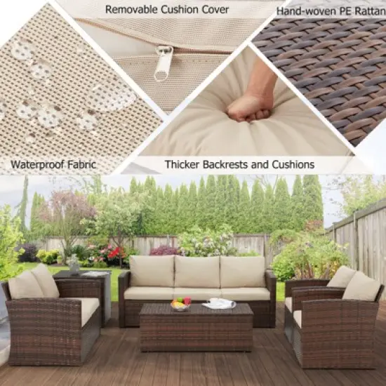 Cescia 7-Piece  PE Rattan Sofa Set, Garden Patio Wicker Sectional Sofa Set with Storage Coffee Table & End Table for Backyard, Porch, Balcony,Gray image {8}