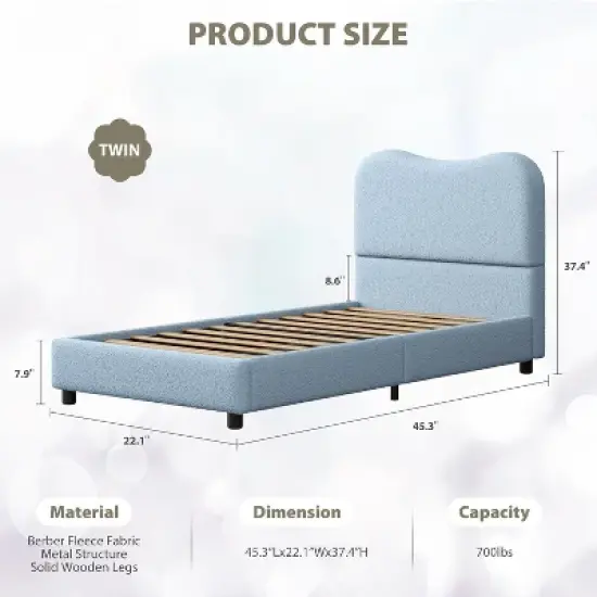 Kids Bed Frame with Cloud Boucle Upholstered Headboard, Low Profile Platform, Sturdy Wooden Slats, Noise Free, No Box Spring Needed image {3}