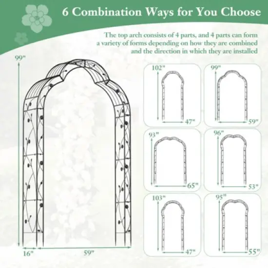 Tangkula 99" Tall Garden Arch Arbor Trellis w/6 Combination Ways & 2 Installation Methods image {8}