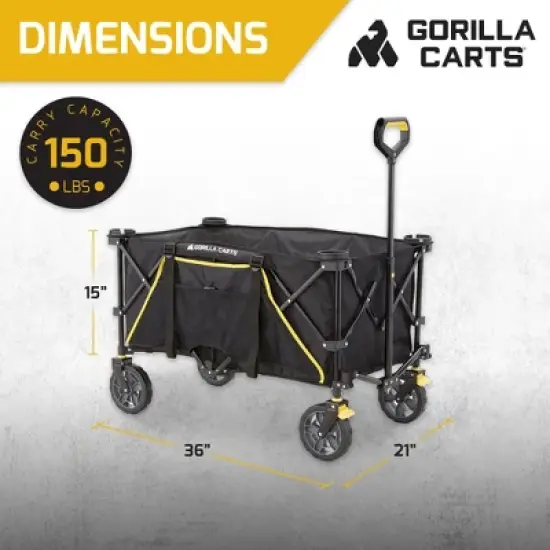 Gorilla Carts 4-Pack Collapsible Folding Outdoor Utility Wagon with 7 Cu Ft Oversized Bed, 150 lb Load Rating, Zippered Pockets and Cup Holders, Black image {2}