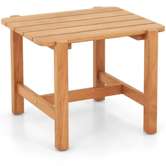 Tangkula Patio Teak Wood Side Table with Slatted Tabletop Small Coffee Table for Porch image {9}
