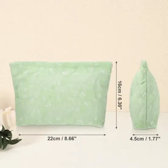 Unique Bargains Travel Canvas Floral Zipper-Closure Light Green 1 Pc image {3}