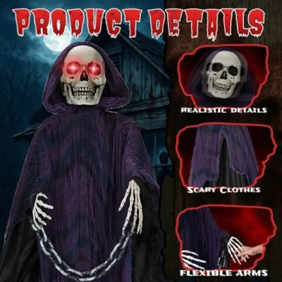 Karl Home 6ft Halloween Decorations Outdoor Animatronics Grim Reaper with Chain, image {2}