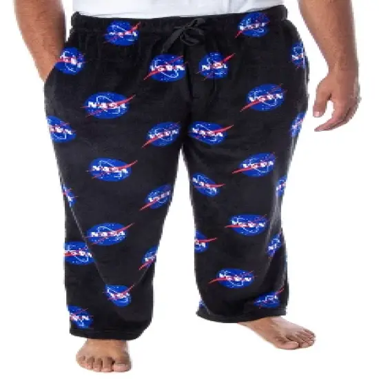 NASA Men's Meatball Logo Allover Print Ultra-Soft Plush Fleece Pajama Pants Black image {4}