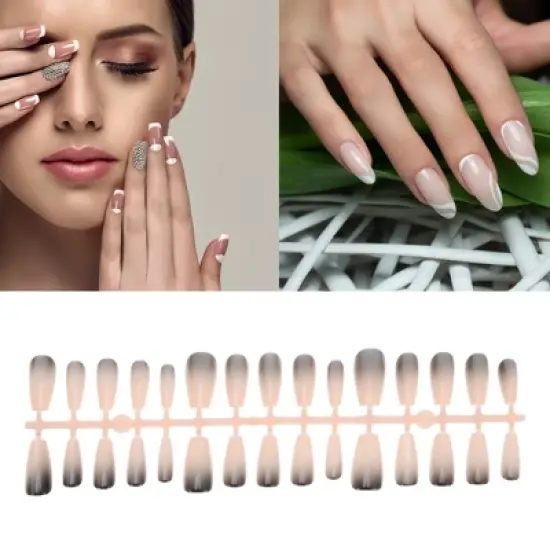 Unique Bargains Gradient Long Coffin Fake Nails Black Pink 1 Pc image {1}