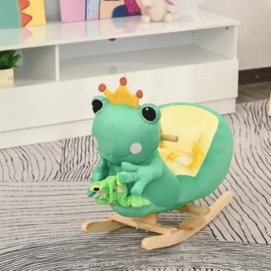 Qaba Kids Ride-On Rocking Horse Toy Frog Style Rocker with Fun Music, Seat Belt & Soft Plush Fabric Hand Puppet for Children 18-36 Months image {1}