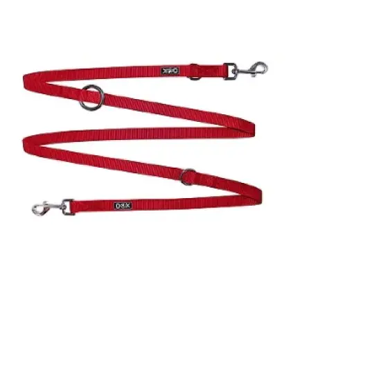 DDOXX 6.6 ft 3-Way Adjustable Nylon Large Dog Leash - Red image {1}