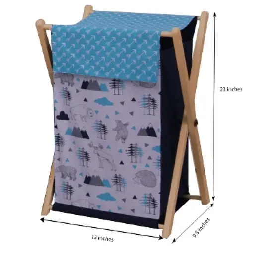 Bacati - Woodlands Aqua/Navy/Gray Boys Laundry Hamper with Wooden Frame image {2}
