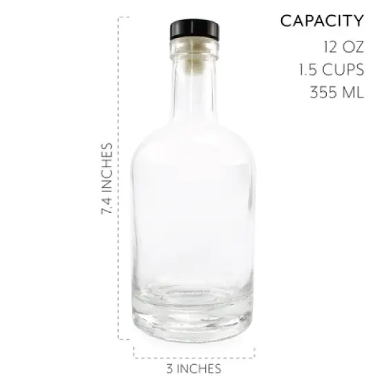 Cornucopia Brands 12oz Liquor Bottles 2pk; Clear Glass Bottles w/T-Top Synthetic Corks image {2}