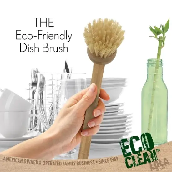 Lola Products Eco Clean Bamboo Dish Brush, Multi Purpose, Sustainable Ergonomic Renewable Bamboo Handle, Fibers are Recycled Soda/Water Bottles - 1 CT image {1}
