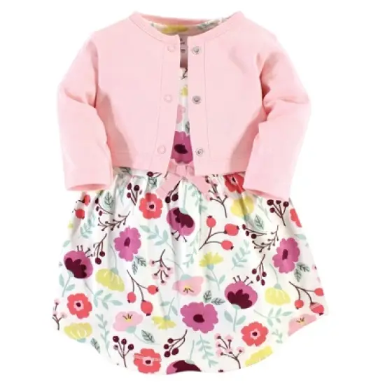 Touched by Nature Baby and Toddler Girl Organic Cotton Dress and Cardigan 2pc Set, Botanical image {4}