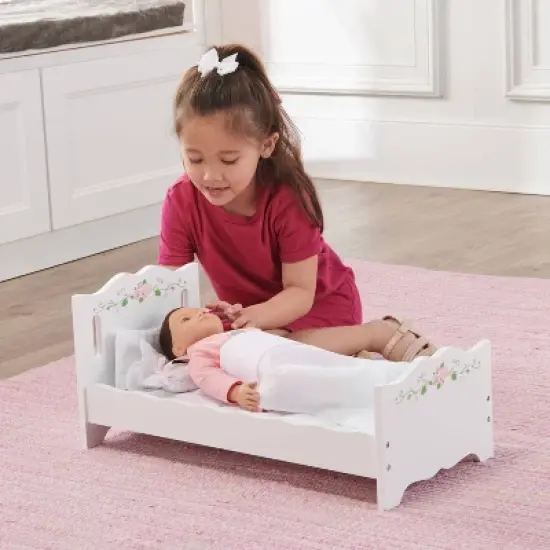 Badger Basket Doll Bed with Bedding and Free Personalization Kit - White Rose image {1}