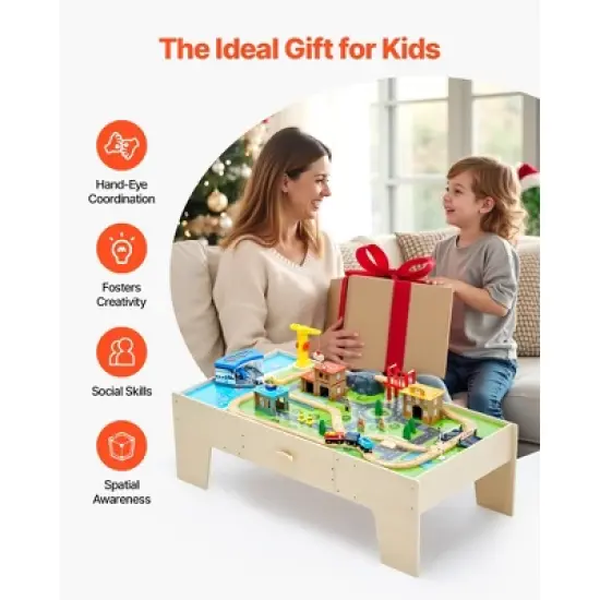 VEVOR Train Table, 62 Multicolor Pieces Wooden Kids Activity Table with Large Storage Drawer, 3-in-1 Wooden Train Set for Kids Ages 3+, Multicolor image {6}