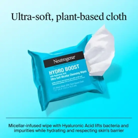 Neutrogena Hydro Boost Face Cleansing Makeup Wipes with Hyaluronic Acid - 25ct image {7}