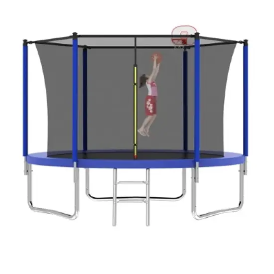 BestParts 8FT Trampoline with Safety Enclosure, Basketball Hoop & Ladder - Blue image {7}