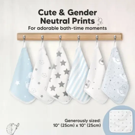 KeaBabies 6-Pack Cami Baby Washcloths for Newborn, 10x10 Organic Cotton Face Wash Cloths for Babies, Soft & Absorbent Baby Bath Towels image {6}
