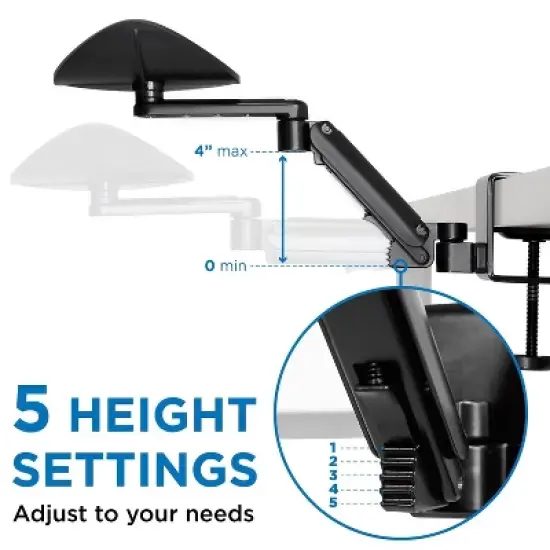 Mount-It! Height Adjustable Arm Rest for Desk | Ergonomic Computer Desk Arm | Full Motion Elbow Support w/ Clamp-On Base | Steel Construction | Black image {6}