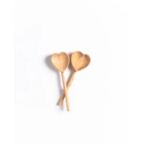Slickblue Wooden Heart Teaspoon Pair, Hand Carved Olive Wood Coffee and Tea Spoons with Storage Pouch image {1}