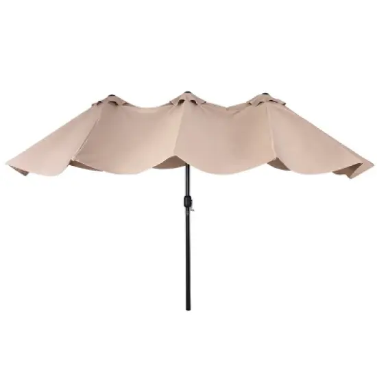 Tangkula 15'Patio Umbrella Double-Sided Outdoor Shade Offset Beige image {5}
