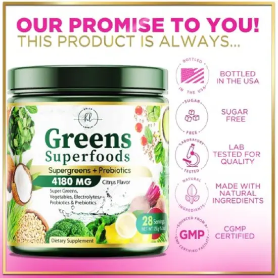 Greens Superfood Powder, Organic Spirulina & Chlorella Greens, Prebiotics & Probiotics, Gut Health & Bloating Support - 28 Servings By Hello Lovely! image {3}