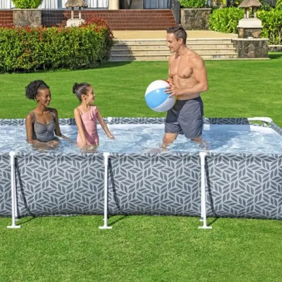Bestway Steel Pro Rectangular Swimming Pool Above Ground Outdoor Backyard Framed Pool Set with 330 Gallon Filter Pump, 12' x 6' 7" x 26", Gray image {4}