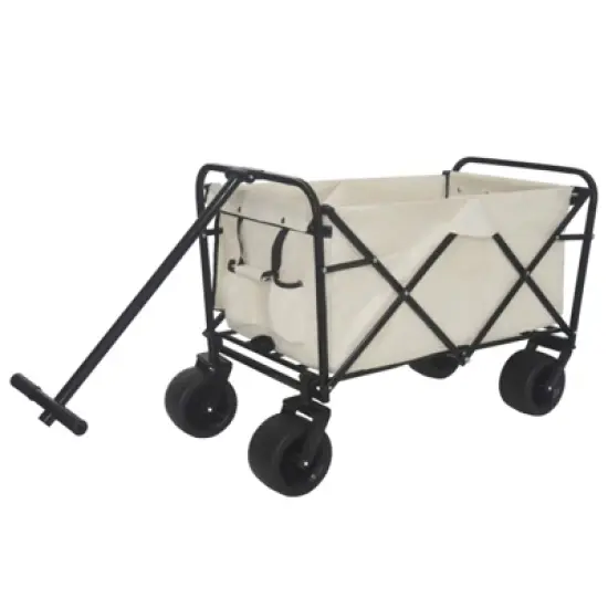 RISOKEYS Collapsible Wagon Cart,with 360&deg; Rotating Rear Wheels & All-Terrain Tires, 300LB Capacity for Camping,Beach,Outdoor,Beige image {7}