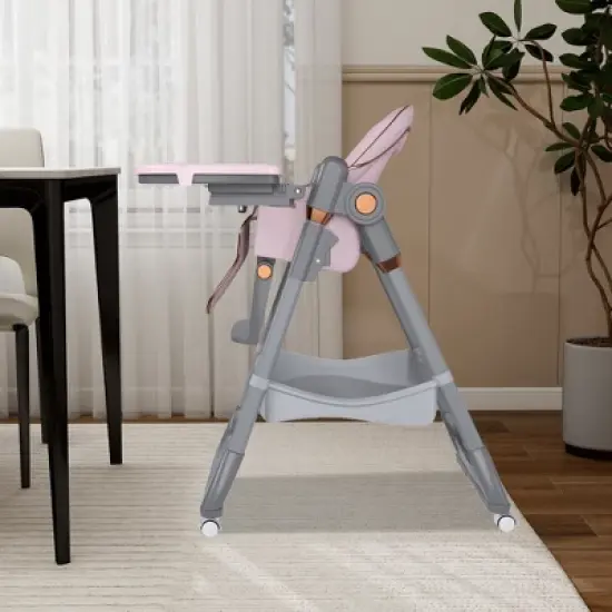 Aortzio Baby High Chair With Wheels,Black image {3}