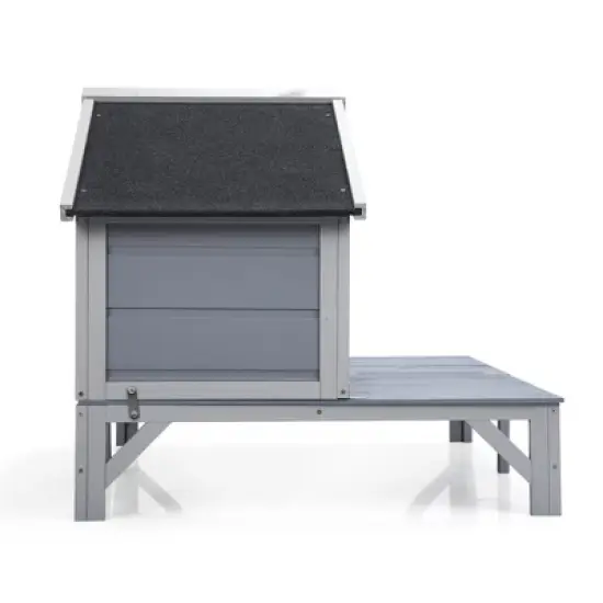 SEVOBAL Pet Crates and Houses All Weather Wooden Cat House Play Pen Cozy Fringe Curtains Lockable Doors for Outdoor Patio, Gray, 43.31"*31.1"*29.13" image {4}