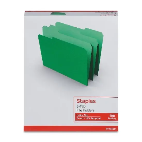 MyOfficeInnovations Colored Top-Tab File Folders 3 Tab Green Letter Size 100/Pack 224543 image {3}