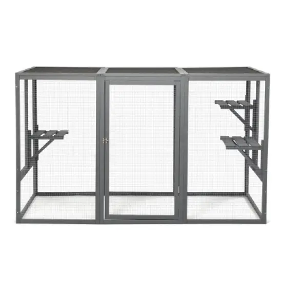 AZL1 Life Concept Pet Crates and Houses Outdoor Cat Cage with Weatherproof Roof and Adjustable Platforms for Safe Playtime, Gray, 70.9"*31.5"*31.5" image {4}