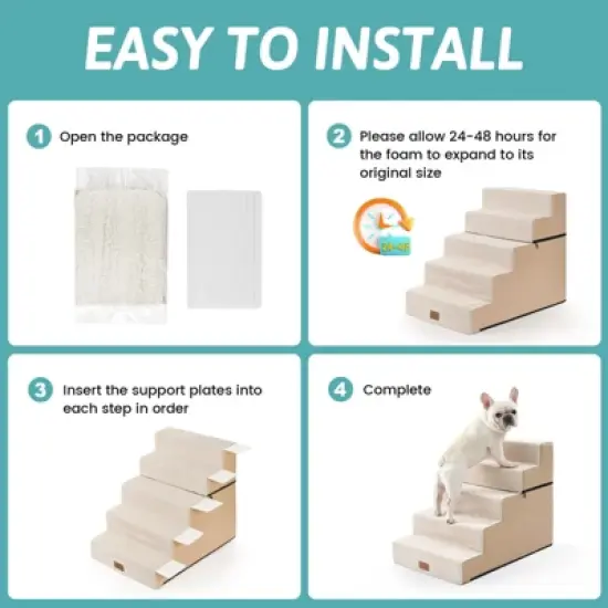 5-Tier Widened Support Pet Stairs, Non-Slip Foldable Dog Steps for Bed & Couch with Removable Cover image {8}