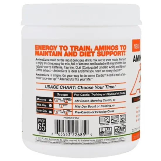 ALLMAX A:CUTS Amino-Charged Energy Drink, Watermelon - 210 g - with Caffeine, Green Coffee Extract, L-Carnitine & 2000 mg of Taurine - Sugar & Gluten image {2}