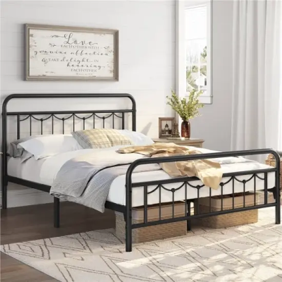 Yaheetech Metal Platform Bed Frame with Vintage Headboard and Footboard image {1}