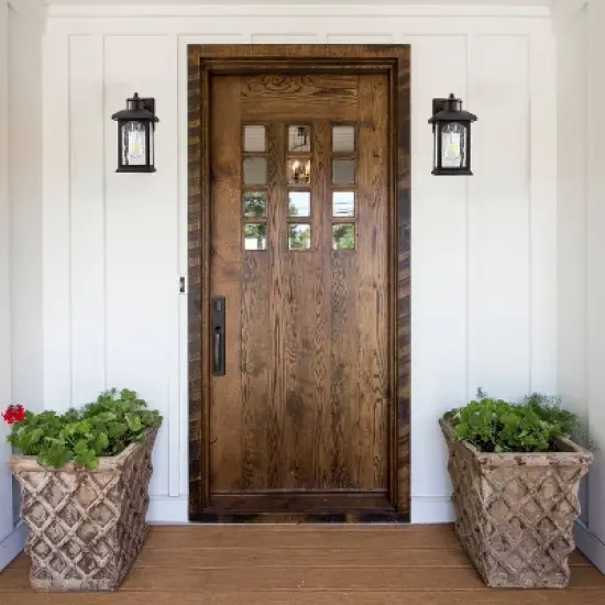 C Cattleya 2-Pack 12in. Oil Rubbed Bronze Outdoor Wall Lantern with Water Ripple Glass image {3}