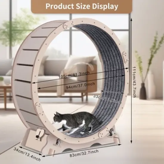 YOOCOZZ 41" Cat Exercise Wheel for Indoor Cats, Cat Running Wheel with Carpeted Runway-Natural image {12}