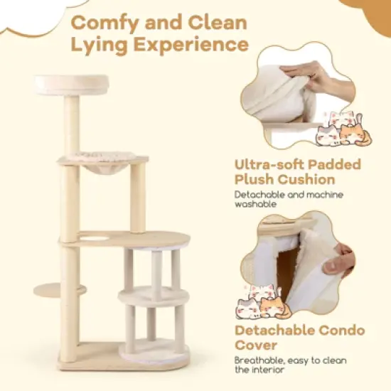 Tangkula Modern Cat Tree for Indoor Cats w/ 2-Story Condo Sisal Scratching Posts & Mat image {5}
