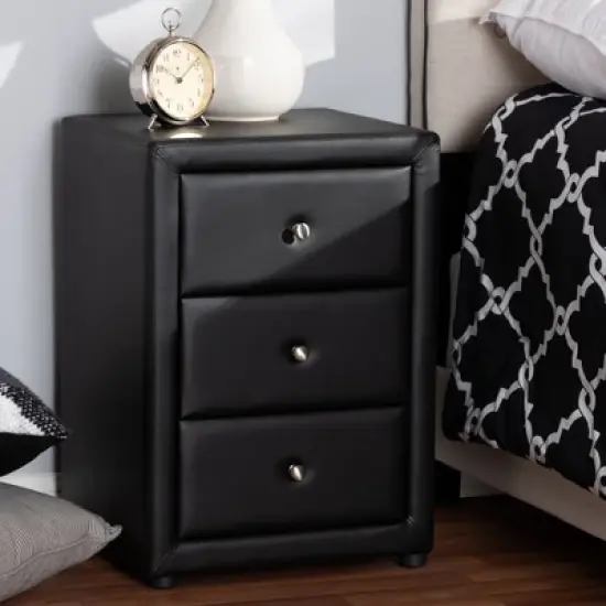 Tessa Faux Leather Upholstered 3 Drawer Nightstand Black - Baxton Studio image {5}