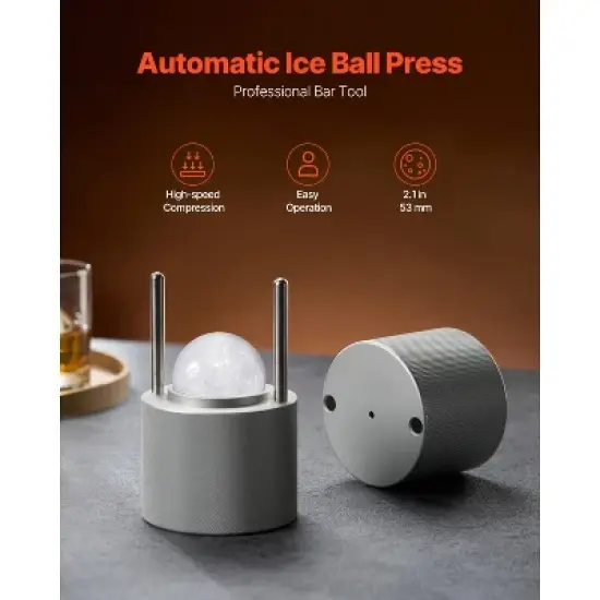 VEVOR Ice Ball Press, 2.1" Ice Ball Maker, Aviation Aluminum Ice Ball Press Kit for 53mm Ice Sphere, Ice Press with Tong and Drip Tray image {2}