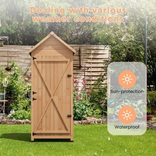 Outdoor Storage Shed, Small Waterproof Garden Tool Shed with 4 Shelves & Lockable Doors, Compact Wood Storage Cabinet for Patios, Backyards image {2}