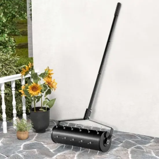 Costway 21&ldquo; Manual Lawn Aerator Grass Aeration Tool Filled with Sand or Stone with Handle Green/Black image {4}